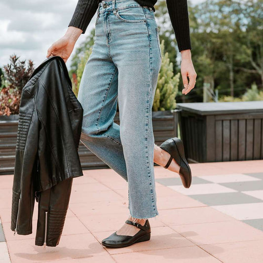 Lifestyle image for Narita Mary-Jane Flats - Black Pebble